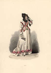 Femme en robe blanche ornée de bouffants roses - Francois Claudius (after) Compte Calix