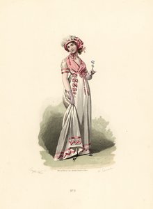 Femme en robe blanche, fichu rose et corsage - Francois Claudius (after) Compte Calix