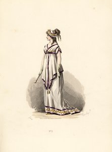 Femme en robe tunique blanche bordée de velours lilas - Francois Claudius (after) Compte Calix