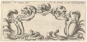 Planche 10 : un cartouche avec les têtes de deux lions de profil à gauche et à droite, vers 1640-45 - Francois Collignon