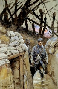 Première Guerre mondiale : Un soldat de corvée de soupe dans la tranchée Notre-Dame-de-Lorette 28/06/1915