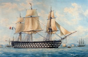 Le navire Montebello, par François Roux (1811-1882), aquarelle, France - Francois Geoffroy Roux