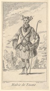 Habit de faune : un faune, une canne dans sa main droite