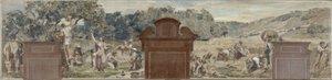Esquisse pour la salle des fêtes de Pantin : La cueillette. La moisson, en 1886 - Francois Lafon