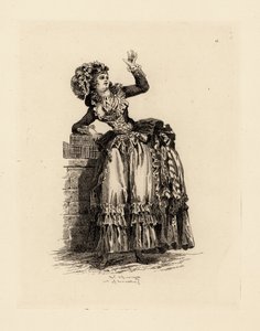 Femme à la mode avec bonnet à la Nicolet, époque de Marie-Antoinette - Francois Louis Joseph (after) Watteau