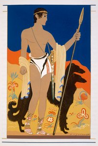 Jeune guerrier avec deux lévriers Borzoi, une illustration de 