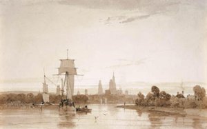 Vue de la Seine vers la cathédrale de Rouen et la ville. Matin - Francois Louis Thomas Francia