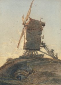 Moulin à vent sur une colline dans un paysage - Francois Louis Thomas Francia
