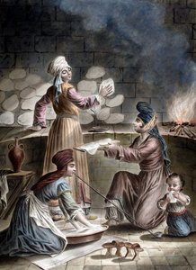 Femmes turques cuisinant du pain - Francois Marie Rosset