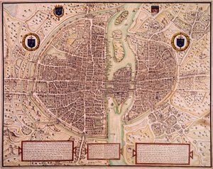 Carte de la ville de Paris en 1540-1555 dite de la tapisserie. Gravure par François Roger de Gaignières