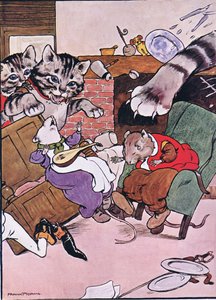 Le chat et ses chatons sont entrés en tumulte, illustration de 