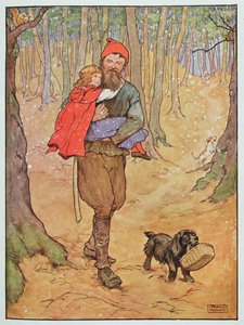 Le Bûcheron ramène le Petit Chaperon Rouge à la maison, illustration de 