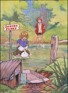 Le canard les a pris un par un sur son dos, de Hansel et Gretel publié par Blackie & Son Limited, vers 1940 - Frank Adams