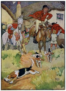 Trois joyeux chasseurs (lithographie couleur) - Frank Adams