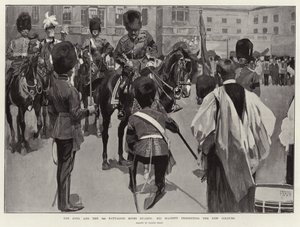 Le roi et le 3e bataillon des Scots Guards, Sa Majesté présentant les nouvelles couleurs - Frank Craig