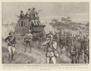Actes héroïques dans la guerre des Matabele, défendant le coche postal contre un groupe de Kafirs sur la route de Salisbury - Frank Dadd