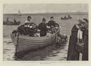 Amusements de vacances au bord de la mer, regarder un plongeur au travail