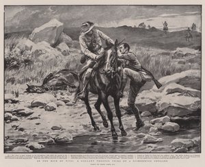 Juste à Temps, un Cavalier Courageux ramasse un Camarade Démonté - Frank Dadd