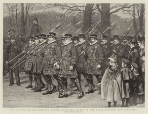 En route pour la salle de dessin de Sa Majesté, les Yeomen de la Garde descendant le Mall - Frank Dadd