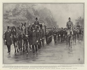 Les funérailles du président McKinley, le corbillard quittant la Maison Blanche sous escorte militaire