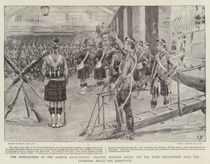 Le retour des Gordon Highlanders, le colonel Mathias voyant partir le premier détachement des docks de Liverpool pour Édimbourg - Frank Dadd