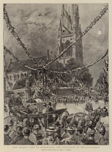 La visite de la reine à Kensington, la procession dans la rue principale - Frank Dadd