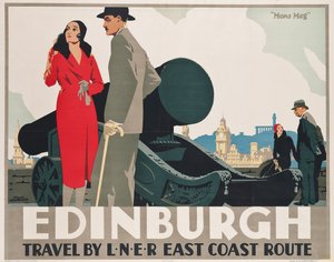 Affiche publicitaire pour les routes de la côte est de LNER vers Édimbourg
