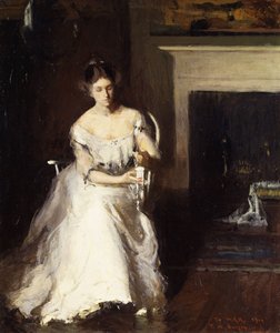 Femme admirant de la dentelle - Frank Weston Benson