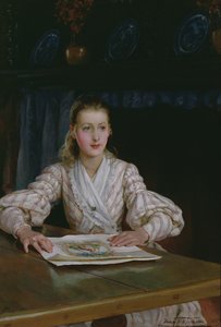 Jeune fille regardant une gravure, 1889 - Frank William Warwick Topham