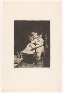 Enfant sur une chaise avec une pomme (Dix Eaux-fortes, dessinées et gravées par F. Bonvin, Peintre) - François Bonvin