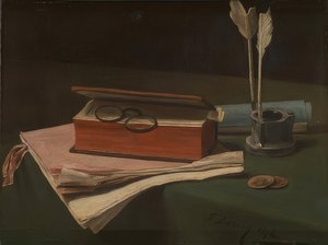 Nature morte avec livre, papiers et encrier, 1876