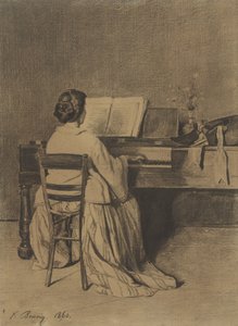 Femme au piano, vue de dos - François Bonvin