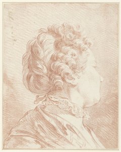 Tête de femme regardant à droite avec un col en dentelle - François Boucher (possibly)