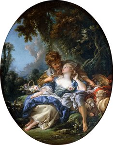 Un berger et une bergère en flirt dans un paysage boisé, 1761 - François Boucher