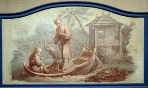 Chinoiserie : Scène de pêche en Chine. Front de porte dessiné par François Boucher - François Boucher