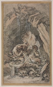 Fontaine avec deux tritons soufflant dans des coquillages - François Boucher