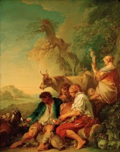 Bergers avec du bétail dans un paysage - François Boucher