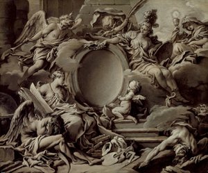 Projet pour un cartouche : Une allégorie de Minerve, la renommée, l