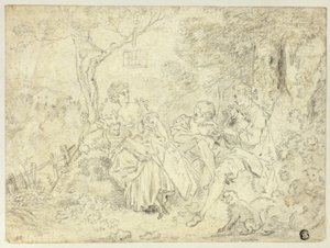 Bergères et jeune homme jouant de la cornemuse - François Boucher