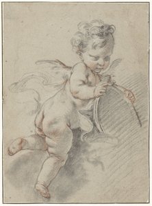 Putto flottant avec un miroir de toilette - François Boucher