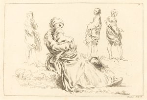 Études de figures incluant mère et enfant assis
