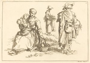 Mère assise et enfant, deux paysans debout - François Boucher after Abraham Bloemaert