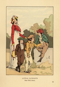 Garçons en vestes et culottes avec Merveilleuse en robe romaine avec bonnet et veste spencer. Petits Patriotes, An VIII - François Courboin