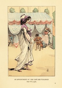 Femme à la mode arrivant à un rendez-vous au Café des Tuileries, Paris, An VI - François Courboin