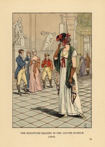 Femme élégante dans la galerie de sculptures au Musée du Louvre - François Courboin