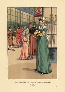 Femme à la mode faisant du shopping dans la Galerie de Bois au Palais Royal, Paris - François Courboin