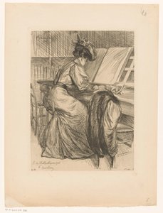 Femme lisant dans une bibliothèque - François Courboin
