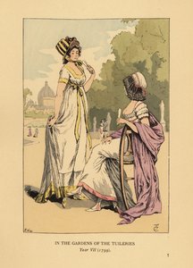 Deux femmes à la mode dans les jardins des Tuileries, Jardins des Tuileries, Paris, An VII