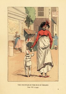 Femme et enfant devant la Fontaine de Léda, Fontaine de Léda, rue du Regard, Paris, An VII - François Courboin