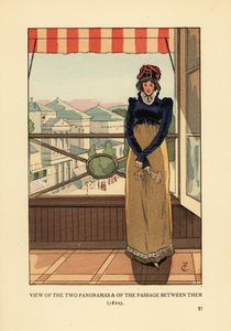 Femme à la fenêtre surplombant les Panoramas et le Passage des Panoramas, boulevard Montmartre, Paris - François Courboin